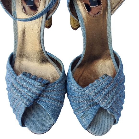 Dolce & Gabbana Blue Denim Espadrille Style Peep Toe Heel Sandals w/Ankle Strap - Picture 8 of 12